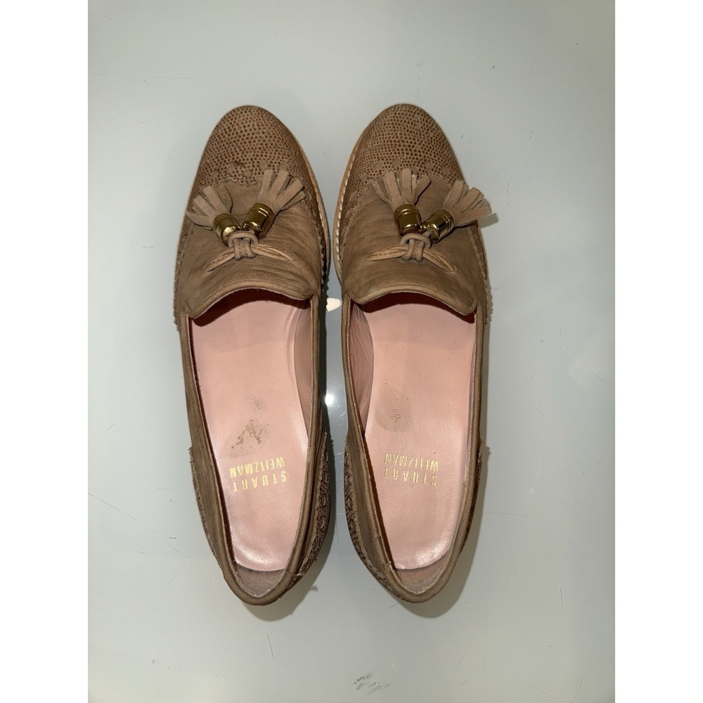 Stuart Weitzman Tan Leather Tassel Loafers Flats Oxfords Shoes Women's Size 4.5M - Picture 5 of 10